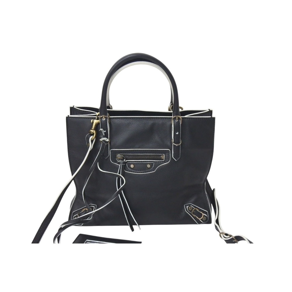 BALENCIAGA Paper Handbag Black White Leather Shoulder Strap - Picture 2 of 10